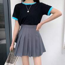 FATSHEI Falda Plisada De Cintura Alta Para Mujer, Faldas De Coreano,Falda plisada de moda, media falda, estilo coreano, temperamento, faldas para mujer, falda corta en forma de A, cintura alta, versátil, delgada, fresca, color sólido. Falda corta estilo coreano de otoño para mujer, minifalda plisada sexy de cintura alta. - Gris - Ver 1