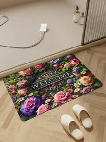 1 pieza Felpudo de entrada con estampado floral de primavera fresca, alfombra de baño antideslizante y absorbente de agua, alfombra de piso de entrada para decoración del hogar, decoración de baño del hogar, alfombra de piso, alfombra de puerta de verano, accesorios de baño, de regreso a la escuela