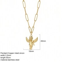 1pc Personalized Necklace With Demon Eye, Sunflower, Bee, Angel Pendant, Orange "Lucky" Golden Heart Pendant, Cross Pendant, Stainless Steel Jewelry For Women