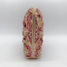 Sparkling Bridal Floral Crystal Clutch Purse Unique Rhinestone Evening Handbags For Wedding Cocktail Banquet - Hồng - Xem 5