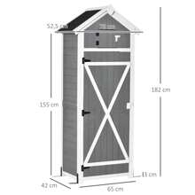Outsunny Outsunny Gartenschrank Holz Gerätehaus mit Tür Dach Geräteschuppen mit Hacken Gartenlagerschrank  faltbarer Tisch Outdoor Grau 78 x 52,5 x 182 cm