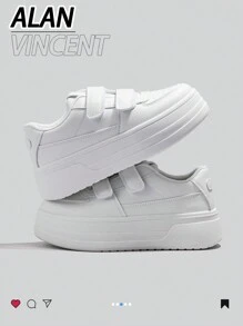 Alan Vincent【厚底增高系列】2025新款女式白色厚底运动鞋，时尚增高鞋，休闲运动鞋，女士户外鞋，女鞋，学生鞋，日常百搭舒适，可搭配各种裤子和牛仔裤，带魔术贴