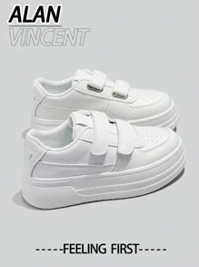 Alan Vincent【厚底增高系列】2025新款女式白色厚底运动鞋，时尚增高鞋，休闲运动鞋，女士户外鞋，女鞋，学生鞋，日常百搭舒适，可搭配各种裤子和牛仔裤，带魔术贴