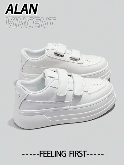  Alan Vincent【厚底增高系列】2025新款女式白色厚底运动鞋，时尚增高鞋，休闲运动鞋，女士户外鞋，女鞋，学生鞋，日常百搭舒适，可搭配各种裤子和牛仔裤，带魔术贴