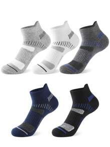 5 Pairs Men's Mid-Calf Sport Socks, Basketball And Compression Socks For Autumn
