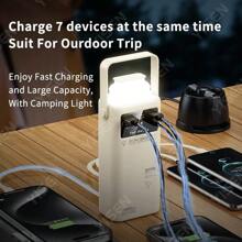 Yisen Power Bank 60000mAH 100000mAH Portable Battery Fashion Ultra Large Capacity Power Bank Fast Charging Built-In 4 Cables LED Light - Màu be - Xem 4