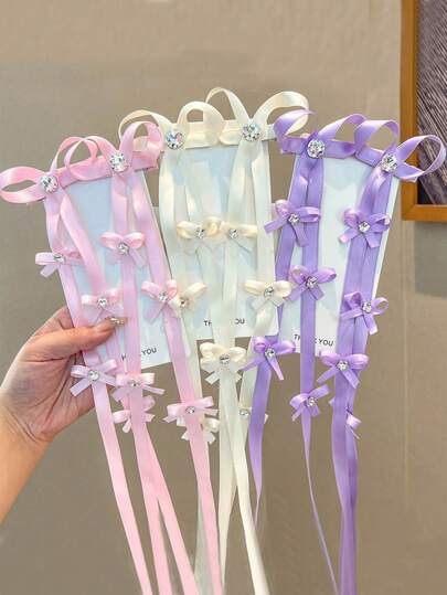 2 Pieces Set Of Bow Braided Hair Chains, Hairpins, Streamers, Tassels, Braided Hair Ropes, Girls' Hair Accessories, Long Ribbons, Hairpins, Diamond-Tied Hair, Antique Style Headwear, Girls' Hair Accessories (Card Is For Display Only)