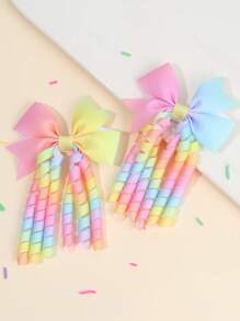 2个彩色鳄鱼夹发夹，适合女孩，渐变彩虹色发夹，多尾设计，缎面鳄鱼夹，少女发饰，女孩礼物 - 彩色 - 查看 2