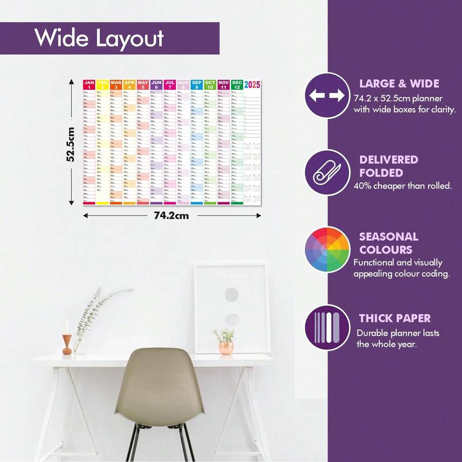 Large Wall Planner 52.5x74.2cm 2025 Wall Calendar 2025 Year Planner