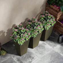 Outsunny 28" Tall Outdoor Planters, Set Of 3 Large Taper Planters With Drainage Holes And Plug, Faux Wood Plastic Flower Pots For Outdoor, Indoor, Garden, Patio, Light Brown - Màu xanh lá cây đậm - Xem 7