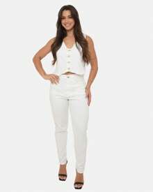 Off Beige Mom Jeans For Women Basic Jeans - Beige - View 1