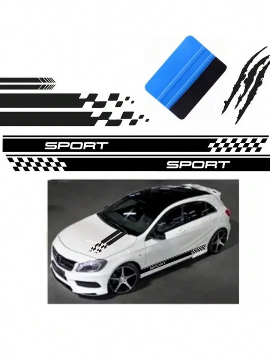 Vinil Stiker Estampado Rótulo Cofre Franjas Deportivas Autos - Negro - Ver 1