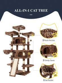 Allewie 68 Inches Multi-Level Cat Tree House With Condo, Sisal Scratching Posts, Cozy Plush Cat Perches, Hammocks, And Play Balls - Smokey Grey, Light Grey, Pink, Leopard Print – Large Cat Tower Activity Center For Indoor Cats And Kittens - Árbol Para Gatos Grandes Con Casa, Rascadores De Sisal, Perchas Acolchadas, Hamacas Y Juguetes Para Gatos De Interior * Bed Frame Queen Queen Bed Frame Bed Frame Full Full Size Bed Frame King Size Bed Frame Twin Bed Frame Room Decor Home Decor Christmas Decor Bedroom Decor Valentine Day Decor Storage Living Room Decor Furniture House Decor - Họa tiết da báo - Xem 5