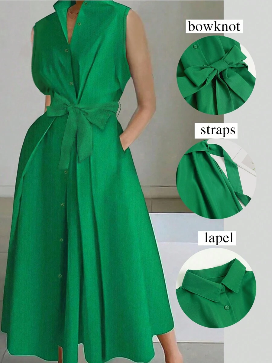 New Arrival Sleeveless Solid Color Elegant Casual Shirt Dress | SHEIN USA