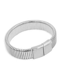 1pc Hip Hop Top 18K Gold Stainless Steel Polishing Side Pull Magnetic Buckle Elastic Wide Face Bracelet With Medieval Texture Couple Design Bracelet Customizable Name Simple Daily Style, Products Includes Gift Box, Valentine's Day Gift, Birthday Gift, Mother's Day Gift, Daily Gift