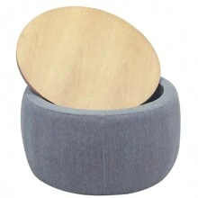 Round Storage Ottoman, 2 In 1 Function, Work As End Table And Ottoman, Dark Grey (25.5"X25.5"X14.5")