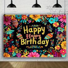 1 pieza Telón de fondo de fotografía con tema de carnaval mexicano, de varios tamaños, decoración de fondo para fiesta de cumpleaños de carnaval, banner de boda, suministros para mesa de pastel de cumpleaños familiar, accesorios de photocall - 1 - Ver 1