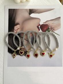 1件创意时尚个性化设计优雅轻盈奢华铜镶嵌锆石不对称水滴心形串珠养殖珍珠手链，适合女性、姐妹、情侣、毕业礼物，也是情人节、日常聚会、节日、圣诞节的理想之选。