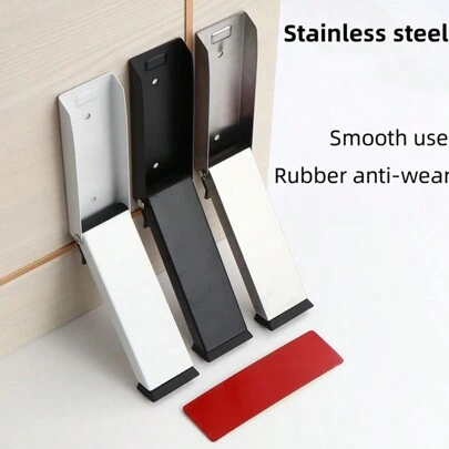 1 cái chặn cửa bằng thép không gỉ có thể gập lại với đầu cao su, thích hợp cho cửa phòng gia đình