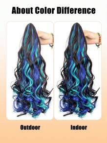 Curly Hair Ponytail Extension Dark Brown Claw Clip In Hair Extensions Ponytail 20"Blue Highlights Wavy Ponytail Wig Synthetic Natural Fluffy Fake Hair Daily Holiday Use Hot Selling