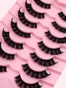 ICHICKISS 7 对自然卷曲假睫毛和 2 个一次性睫毛刷，蓬松加长，适合日常使用，日常必备物品