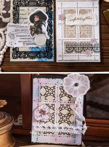 30 件复古镂空蕾丝贴纸，DIY 白色蕾丝材料贴纸，适用于剪贴簿、日记、工艺品 - 黑與白 - 查看 4