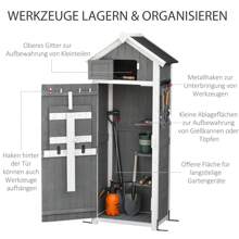 Outsunny Outsunny Gartenschrank Holz Gerätehaus mit Tür Dach Geräteschuppen mit Hacken Gartenlagerschrank  faltbarer Tisch Outdoor Grau 78 x 52,5 x 182 cm