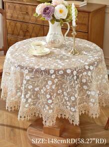 1 Khăn trải bàn tròn bằng vải Organza, có viền ren tan trong nước, thêu tinh xảo, thích hợp cho nhà bếp, phòng ăn, phòng khách, có nhiều kích cỡ, chống bẩn, có thể dùng để trang trí nhà cửa, lễ hội, tiệc tối ngoài trời, dã ngoại - Màu be - Xem 5