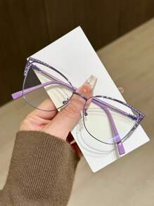 1 Stück Damen Metall Katzenaugen Brille mit Strass, einzigartiges Design, funkelnde Ästhetik, blaulichtfilternd - Transparent - Übersicht 1