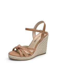 Women'S Open Toe Dressy Espadrille Strappy Casual Braided Heels Comfortable Valentine's Day Vacation Ankle Strap Summer  Platform Wedge Sandals - 淺棕色 - 查看 2
