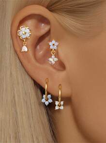 1Pair 925 Sterling Silver Star Four Leaf Clover Hoop Earrings Cartilage Piercing Earrings Ear Cuff Tiny Hoop Earrings For Women Daily Wear Wedding Party Engagement Anniversary Valentine's Day