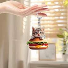 1 Piece, Cute Cat Burger Pendant, 2D Flat Acrylic Decorative Pendant, Ideal Gift For Keychain Accessories, Packaging Decorations, Anniversaries, And Valentine's Day.