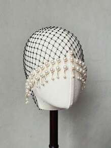 1 件白色珍珠装饰发带，带水钻装饰，适合女士，奢华头饰万圣节