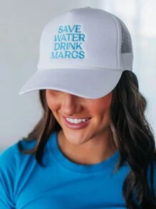 1pc Women's Outdoor Embroidered "SAVE WATER DRINK MARGS" Adjustable Drawstring Baseball Mesh Cap, Suitable For Spring/Autumn Travel, Fashionable & Versatile Sun Protection Hat, Unisex Y2K Style Cap - Baseball Cap - View 2