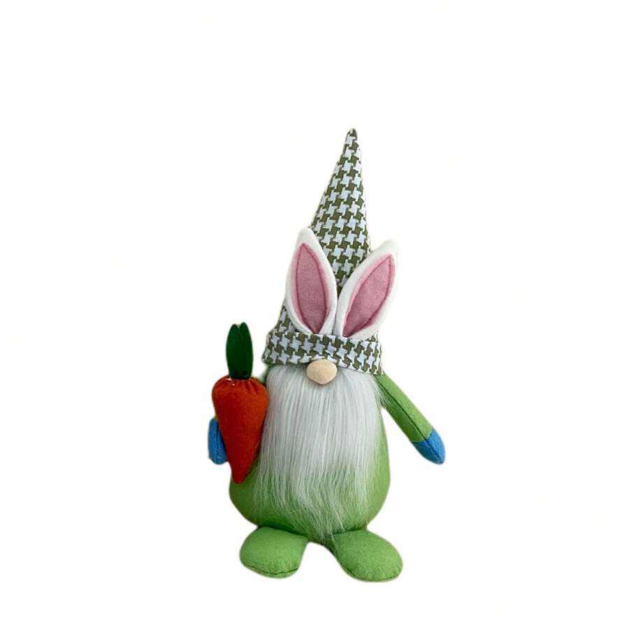 Gnomo de conejito de Pascua, decoración de zanahoria, muñeco escandinavo sin rostro Nisse, adorno de mesa para el hogar - Verde - Ver 1