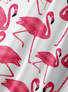 Flamingo 3D Digital Print Button-Down Pocket Short Sleeve Shirt For Men - Pink - View 4