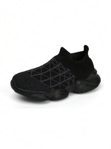 Kids Fashion Casual Sports Shoes With Knitted Socks, Unisex Sneakers For Youths, Jogging & Running Shoes - Black - View 6