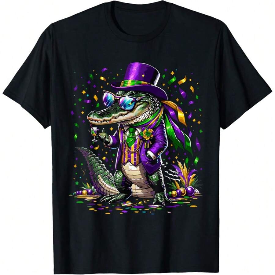 Disfraz de cocodrilo Mardigator Mardi Gras para hombres y mujeres, camiseta de Mardi Gras - Negro - Ver 1