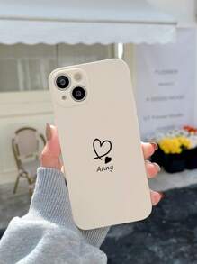 1pc Customizable Valentine's Day/Anniversary Name, Heart Line Design, Personalized Thin Phone Case Cover, Compatible With Samsung A32/A52 And Apple 17ProMax/16ProMax 15 14 13 12 11 XR, Clear, Fashionable, Minimalist, Personalized, Unique, Gift For Girlfriend, Gift For Boyfriend - White - View 3