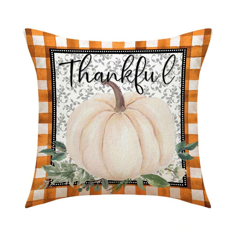 Thanksgiving Pillow Cover Flower Pumpkin Print Throw Pillow Case Home Decor For Sofa Bedroom - Orange - View 1