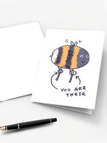 1pc Bee's Knees Greeting Card, Funny Insect Illustration Friendship Birthday Congratulations, Cute Drawing Paper Material