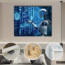 Pintura decorativa con robot de Inteligencia Artificial futurista, gran obra de arte de pared con marco, que muestra la tecnología robótica avanzada y la interfaz de datos digitales, adecuada para decorar la sala de estar, dormitorio u oficina, arte de pared con estilo tecnológico ciberpunk, apropiado para uso doméstico o boutique - Negro - Ver 6