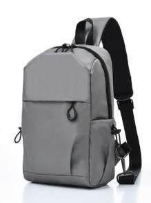 Bolsa de pecho de bolsillo doble versátil de unicolor, moda casual unisex adecuada para salidas diarias - Gris - Ver 1