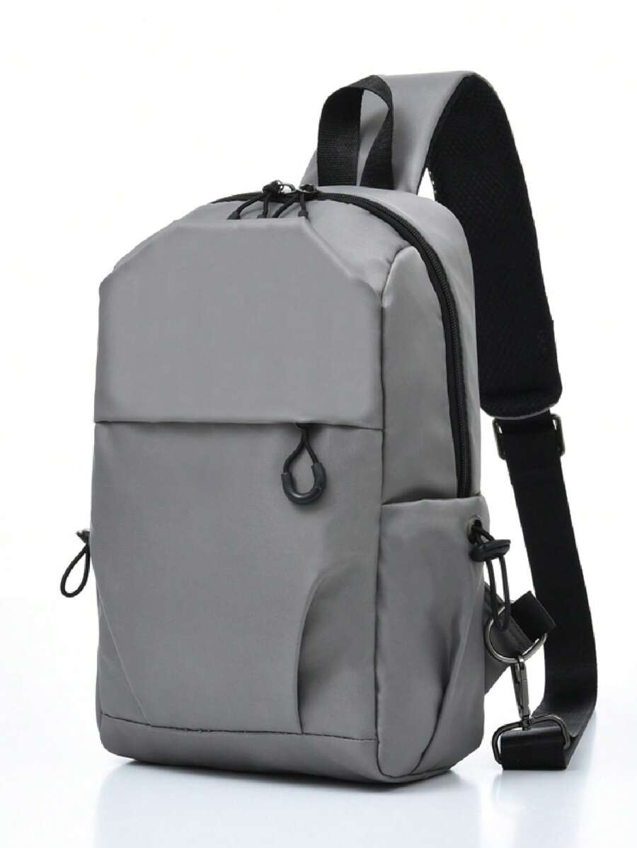 Bolsa de pecho de bolsillo doble versátil de unicolor, moda casual unisex adecuada para salidas diarias - Gris - Ver 1