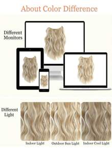 12吋波浪狀夾式彩色人髮片,sandy Blonde色號,配白色亮點,合成纖維材質,適合日常穿著 - 間色 - 查看 7