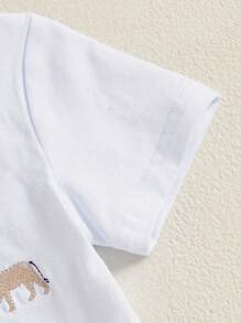 Toddler Boy Birthday Clothes Birthday Boy Animal Print Short Sleeves Round Neck Tops With Plaid Shorts 2Pcs Baby Cute Summer Outfit - 白色 - 查看 5