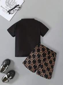 2pcs/Set Young Boys Outdoor Graphic Print Casual Outfit, Round Neck T-Shirt And Shorts Set
