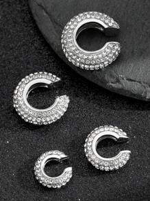 4pcs/8pcs Punk Hip-Hop Copper Inlaid Zirconia C-Shaped Clip-On Earrings Set, Simple & Stylish Jewelry For Women, Versatile Daily Wear