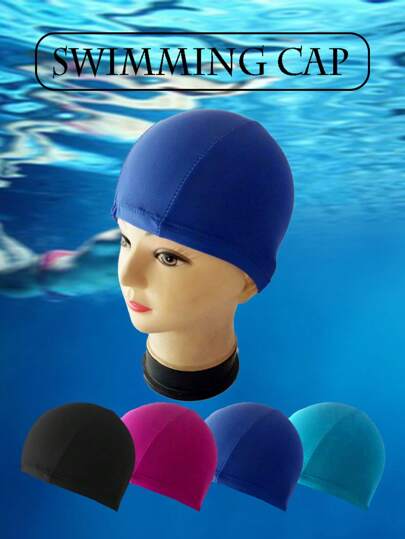 1pc Solid Color Nylon Swimming Cap, Unisex, Comfortable & Non-Binding Swim Hat, Beach Essentials, Beach Accessories, Pool Float