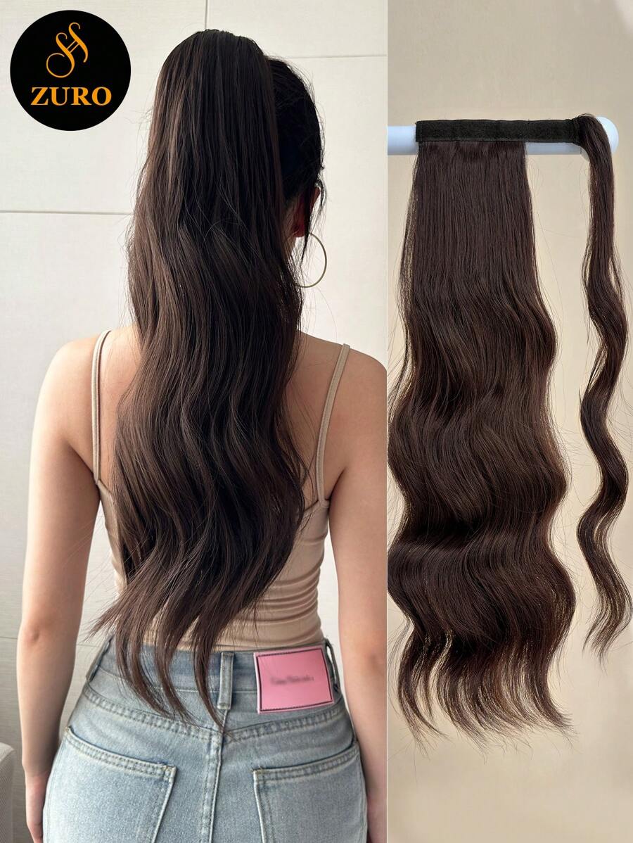 Extensiones de cabello sintético resistente al calor con clip, ondulado marrón y dorado, de 22 a 24 pulgadas de largo, para hacer una cola de caballo larga y rizada para mujeres